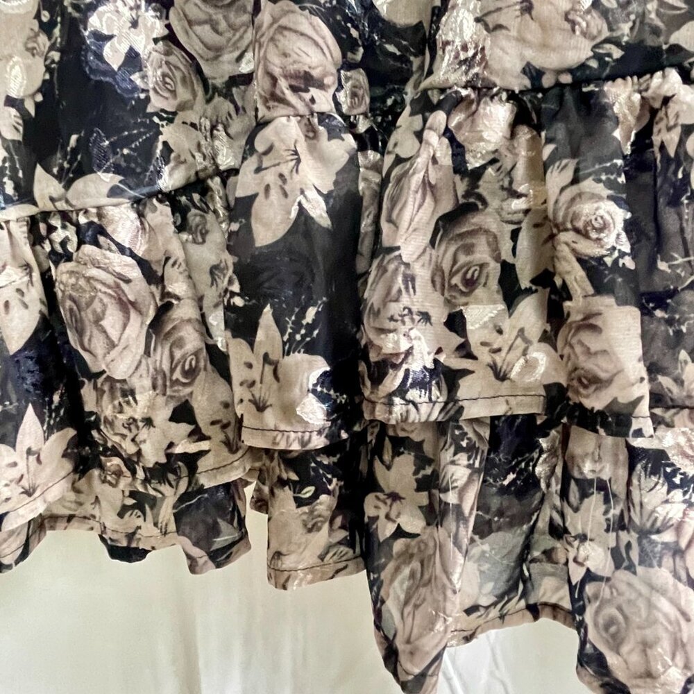 Dizzy Lizzy Black Tan Floral Tiered Ruffle Mini Dress Size S NWOT - Picture 11 of 14